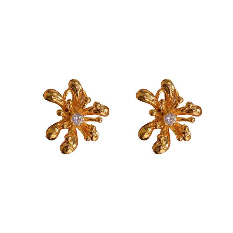 Elegant Metal Petal Stud Earrings – Bold Floral Design