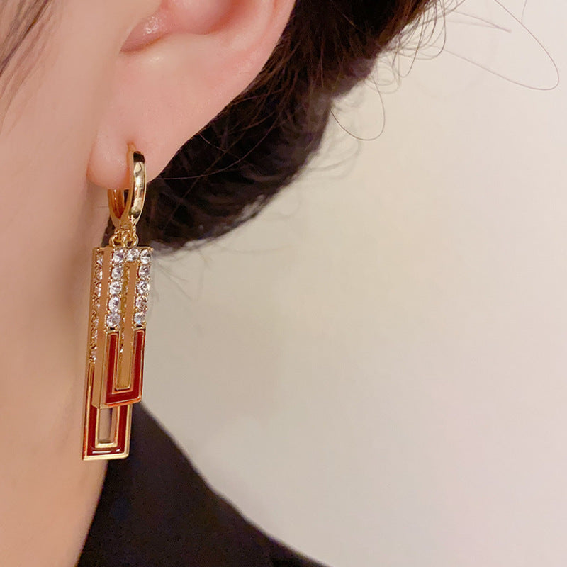 14k Gold Plated Elegant Geometric Zircon Drip Oil Earrings - Minimalist Design