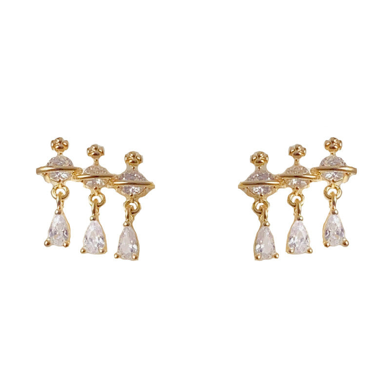 Luxury Zircon Saturn Teardrop Tassel Stud Earrings – Elegant Design
