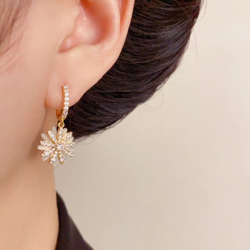 Elegant Zircon Shell Petal Drop Earrings – Floral Design