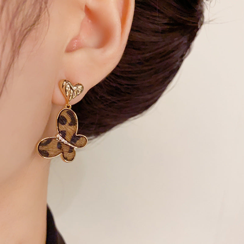 14K Gold-Plated Leopard Print Butterfly Earrings - Retro Chic Design