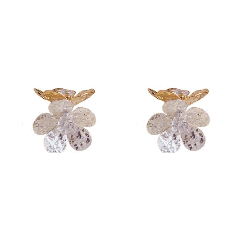 Elegant Metal Color-Block Dual Flower Stud Earrings – Floral Design