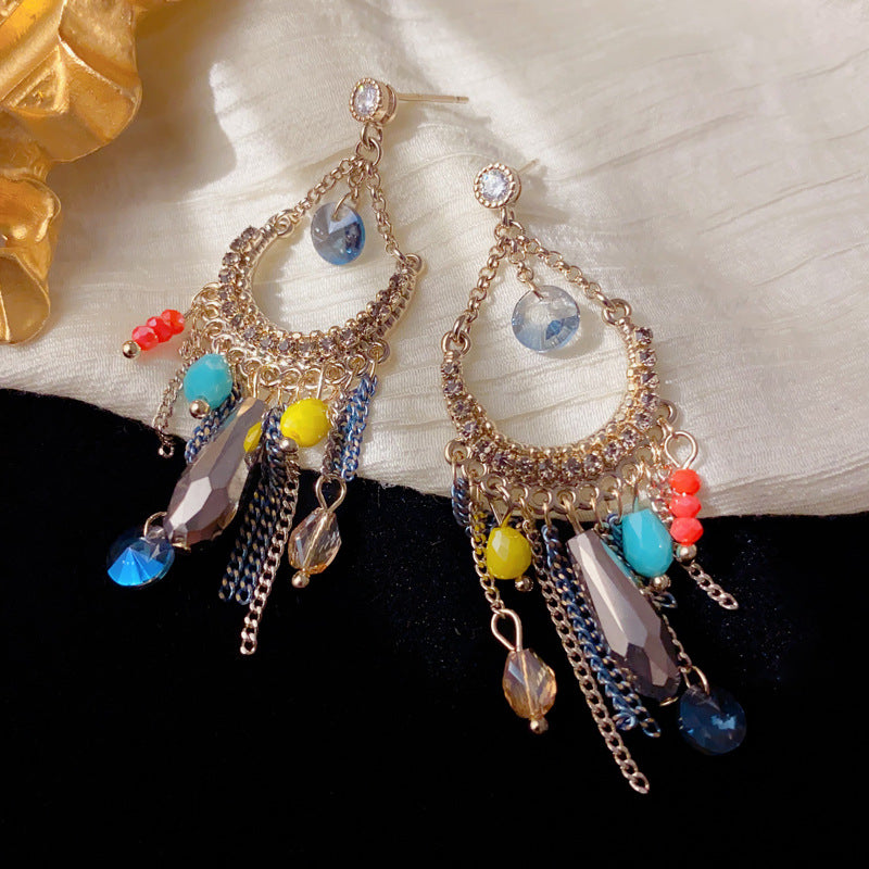 Luxury Handcrafted Teardrop Beaded Tassel Earrings – Geometric Design