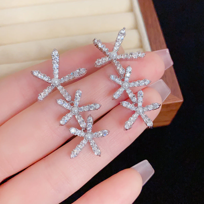 Elegant Zircon Petal Tassel Drop Earrings – Floral Long Fringe Design
