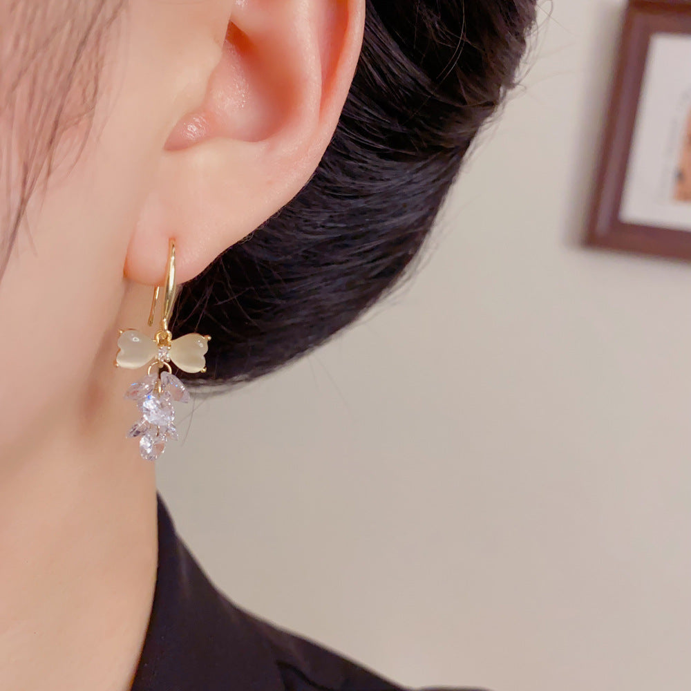 Eaioncol Cat Eye Bow Tassel Ear Hooks Gold Silver