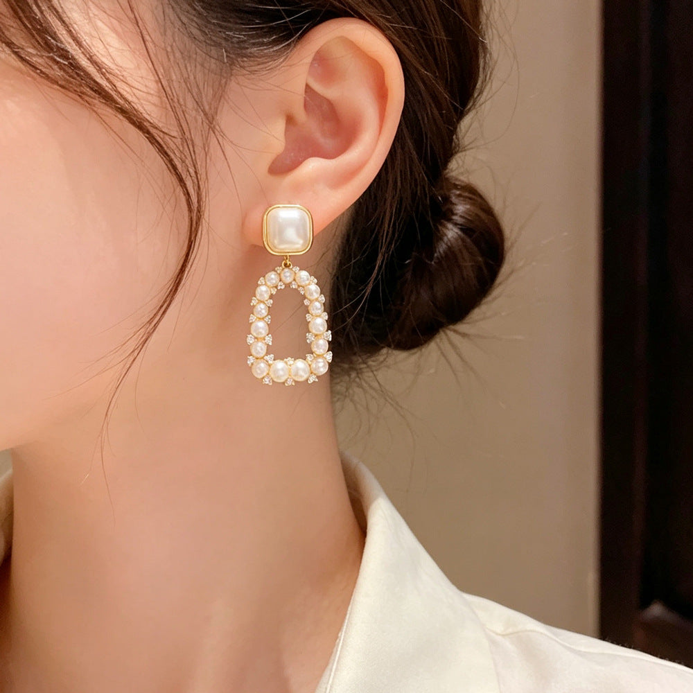 Eaioncol Square Geometric Pearl Drop Earrings 14K Gold Plated