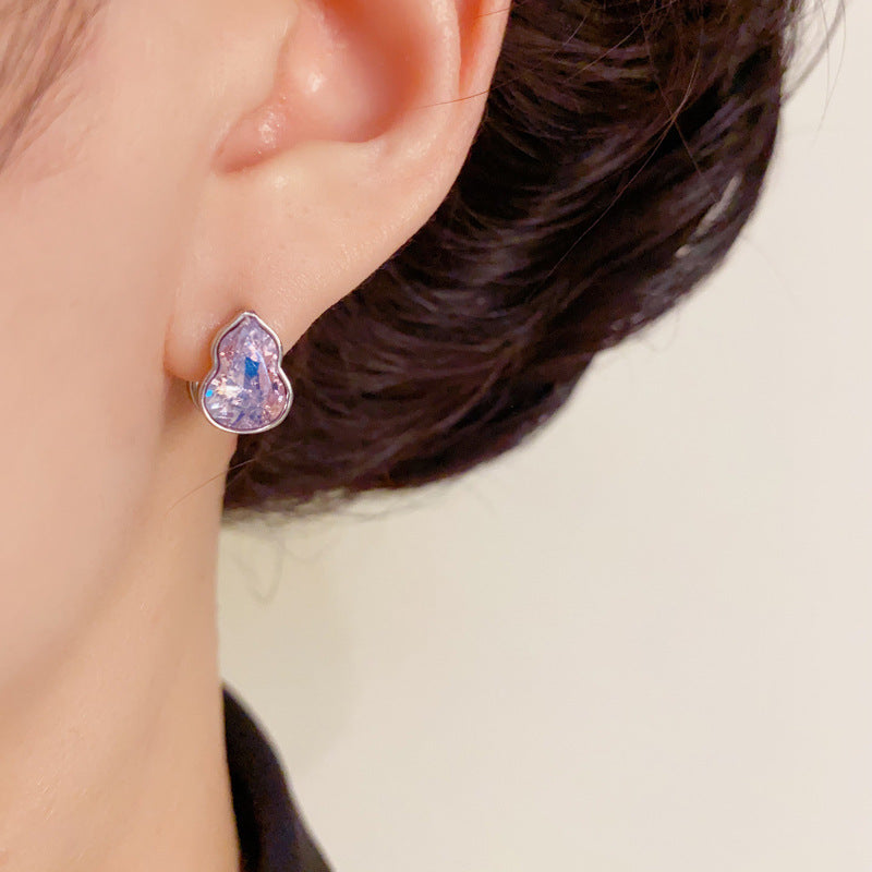 Elegant Full-Zircon Double-Sided Gourd Earrings – Floral Design
