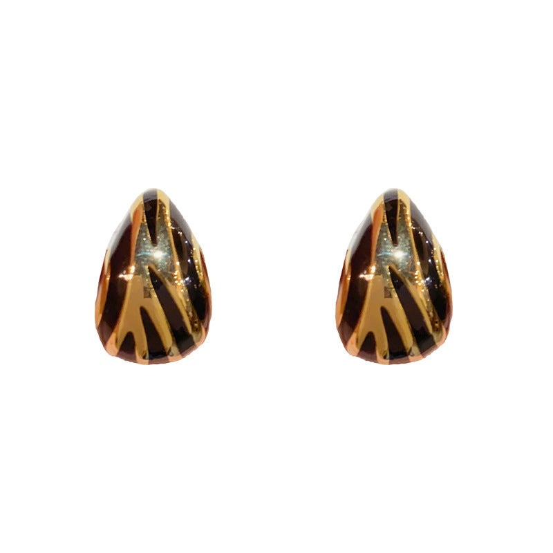 14K Gold-Plated Striped Waterdrop Shape Earrings - Chic & Minimalist