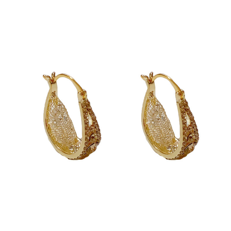 14K Gold-Plated Coffee Full Diamond Waterdrop Earrings -Chic Design