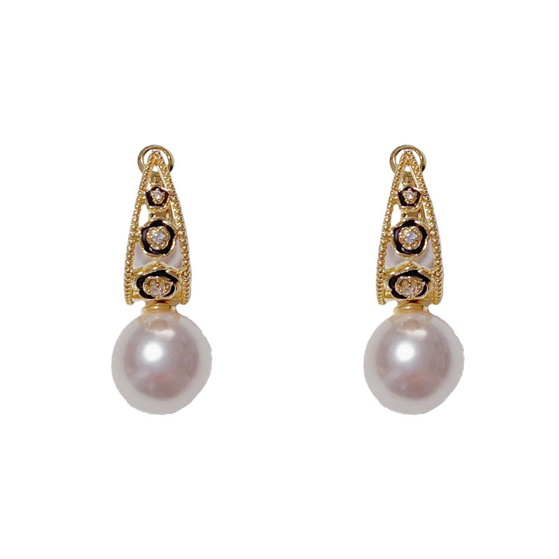 14K Gold-Plated Flower Circle Pearl Earrings -Elegant Geometric Design