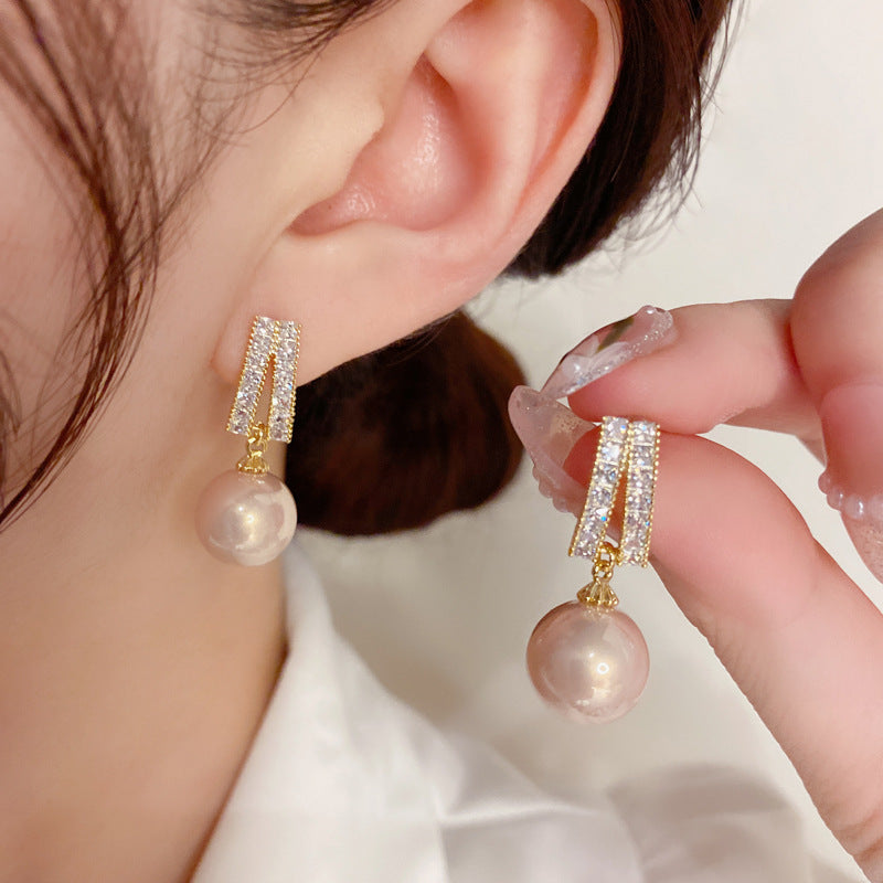 14K Gold Plated Pearl Tassel Earrings - S925 Silver Posts with Micro-Paved Zircon