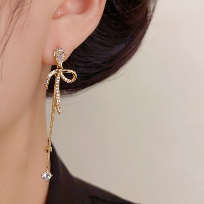 Luxury Zircon Bow Long Tassel Drop Earrings – Ultra-Sparkle Design