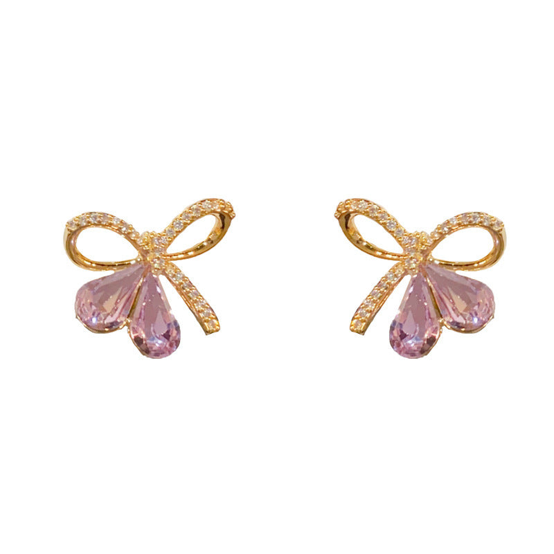 14K Gold-Plated Zircon Butterfly Knot Stud Earrings-Minimalist Design