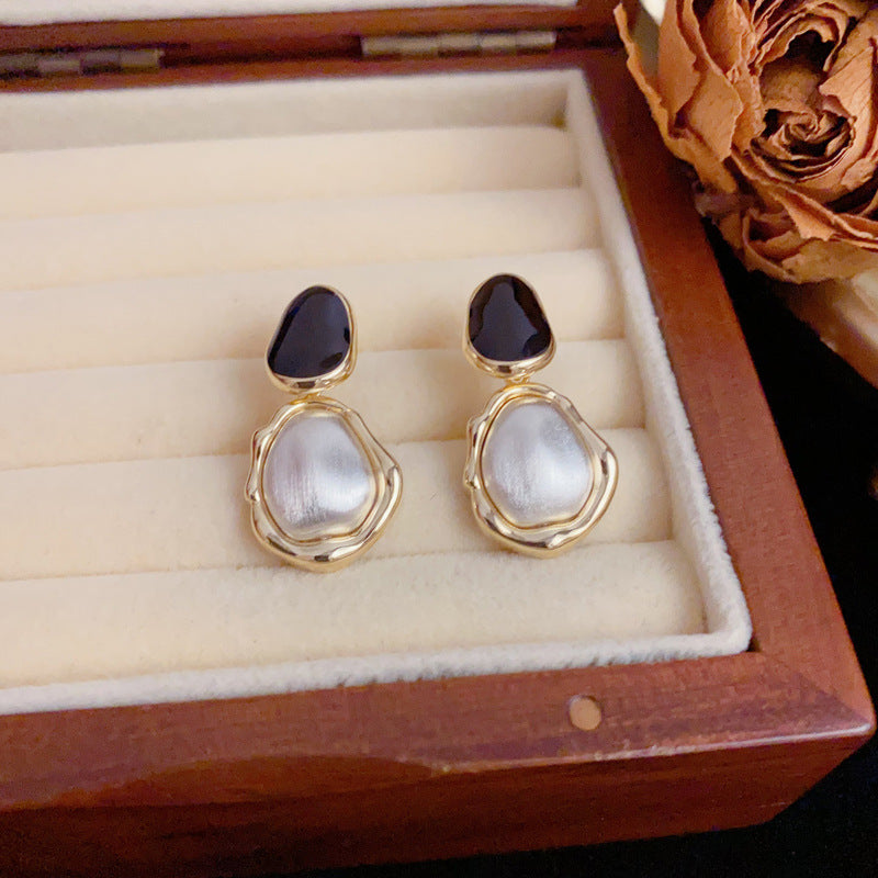Luxury Enamel Gold-Silver 2Tone Brushed Drop Earrings – Elegant Design