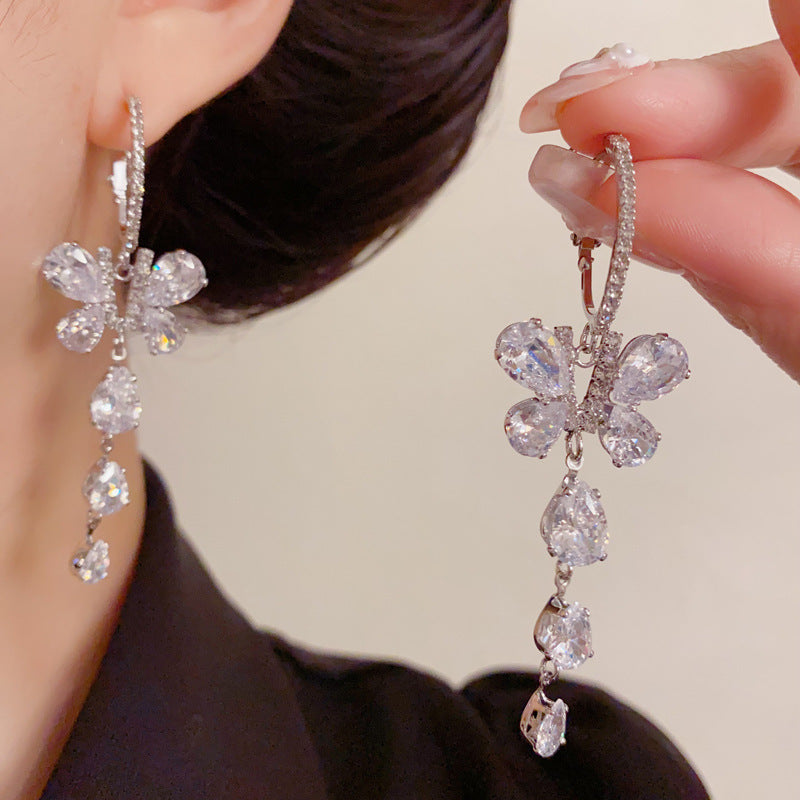 Luxury Full-Zircon Butterfly Tassel Drop Earrings – Elegant Design