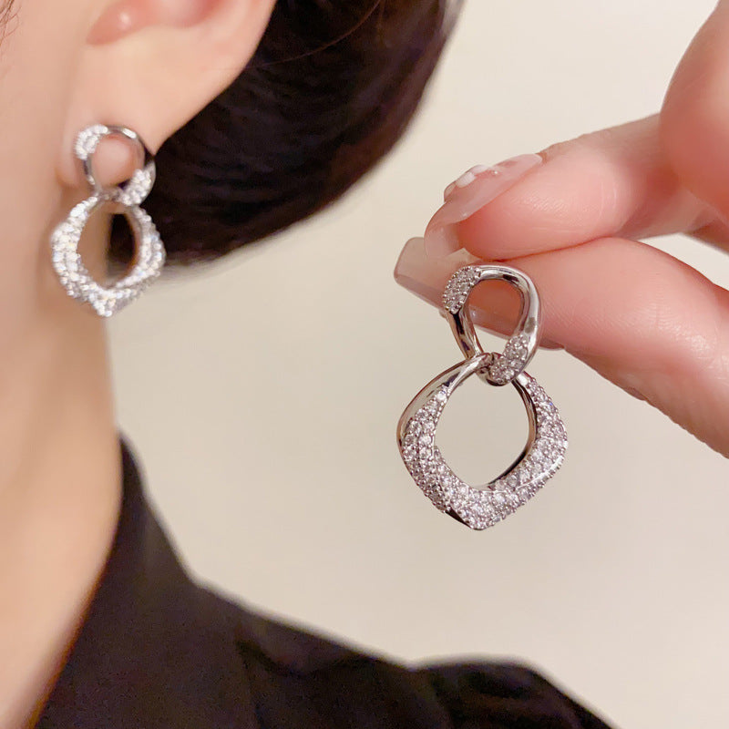 Luxury Zircon Geometric Orbit Drop Earrings – Minimalist Design