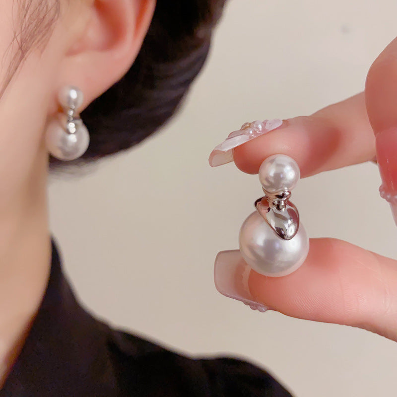 Gold Plated Big & Small Pearl Earrings – Minimalist Geometric Studs