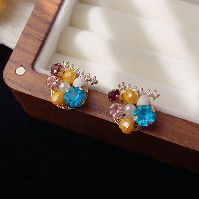Luxury Handmade Beaded Stud Earrings – Geometric Design