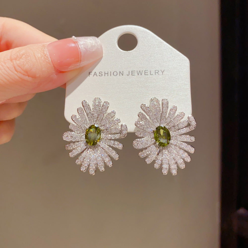 Eaioncol Daisy CZ Stud Earrings 14K Gold Plated Green Purple