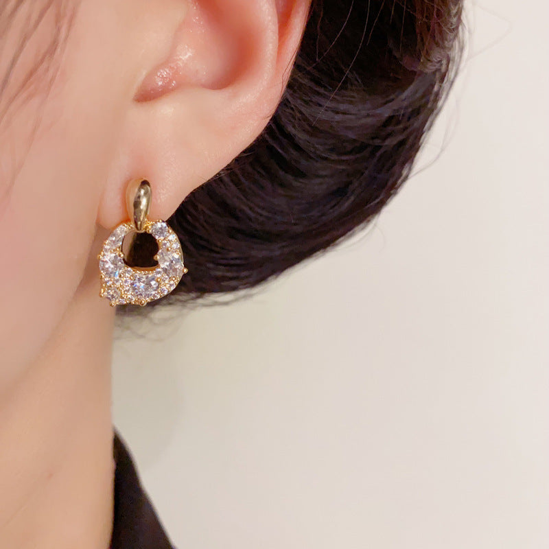 Luxury Full-Zircon Geometric Drop Earrings – Silver Needle Design