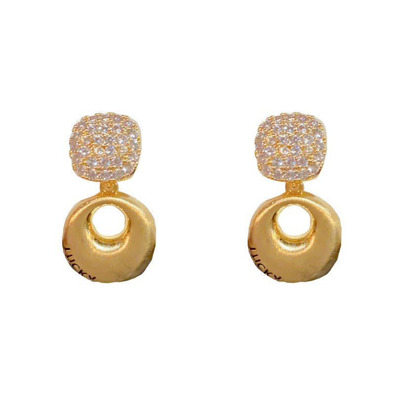 14K Gold-Plated Square Zircon Metal Brushed Hoop Earrings - Chic Retro