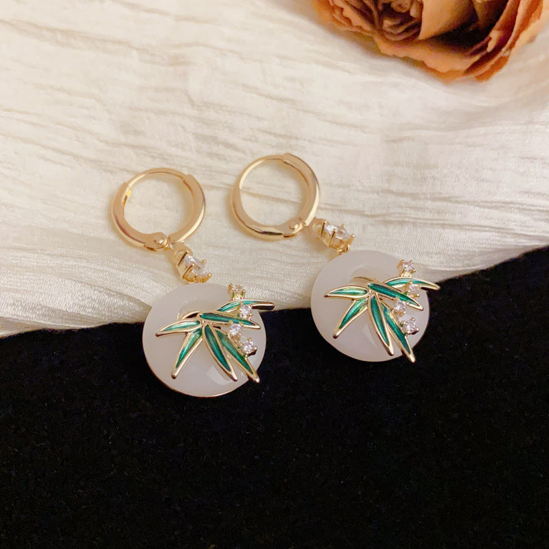 Faux Jade Enamel Peace Buckle Earrings & Necklace Set – Elegant Design