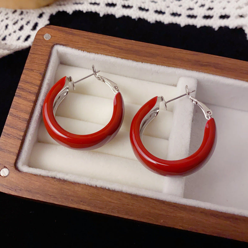 Luxury Wide-Edge Color Hoop Earrings – Geometric Design