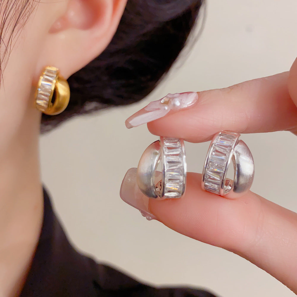 Eaioncol Geometric CZ Stud Earrings Gold Silver