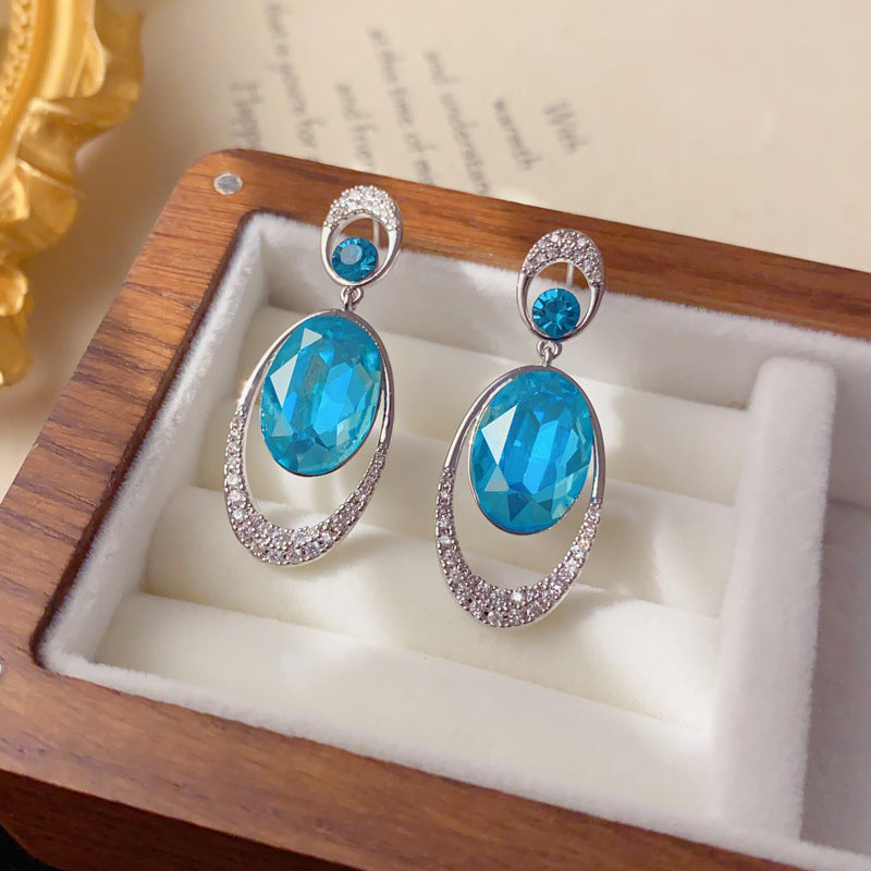 Elegant Zircon Crystal Oval Drop Earrings – Geometric Design