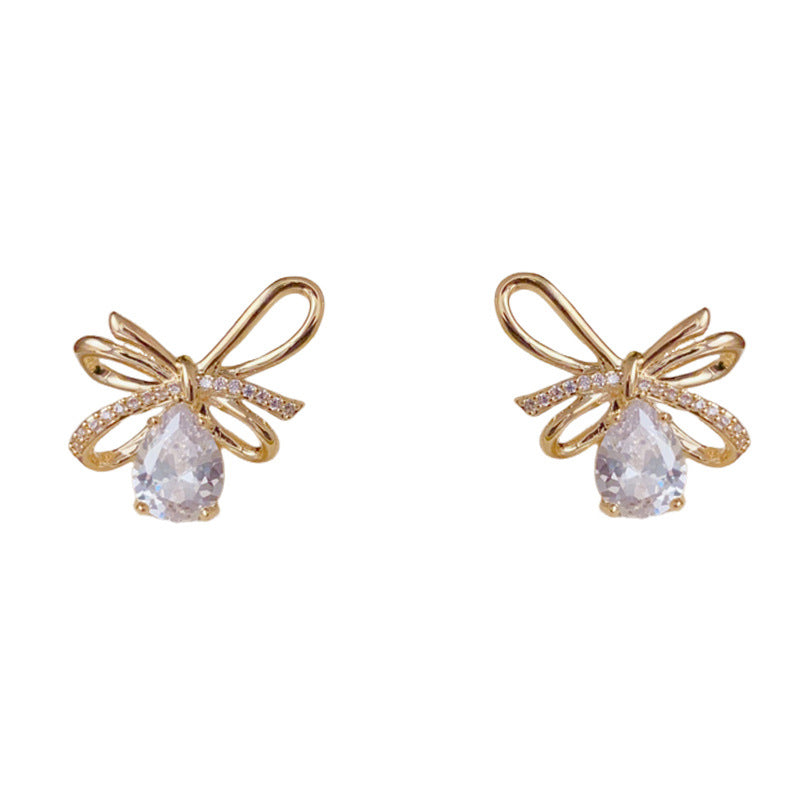 Luxury Metal 3D Bow & Droplet Earrings – Ear Dangles Elegant Design