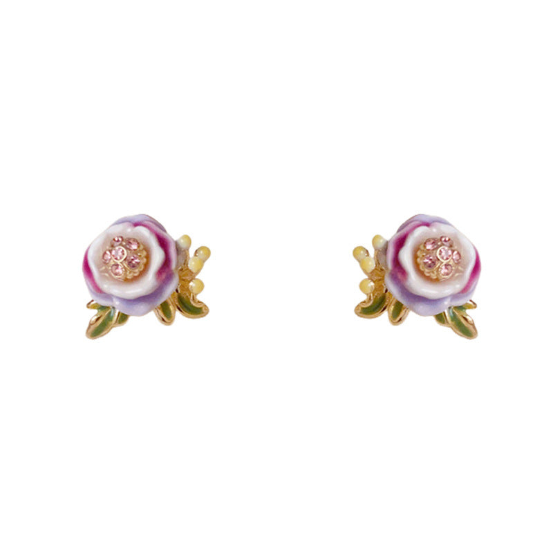 14K Gold Luxury Enamel Flower Stud Flower Earrings – Elegant Design