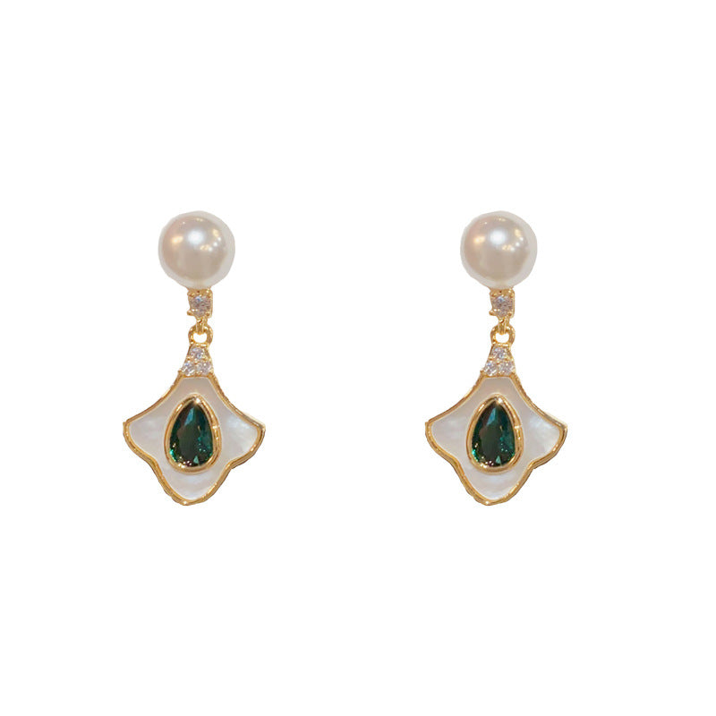 14K Gold-Plated Shell Zircon Pearl Stud Earrings - Elegant & Versatile Design