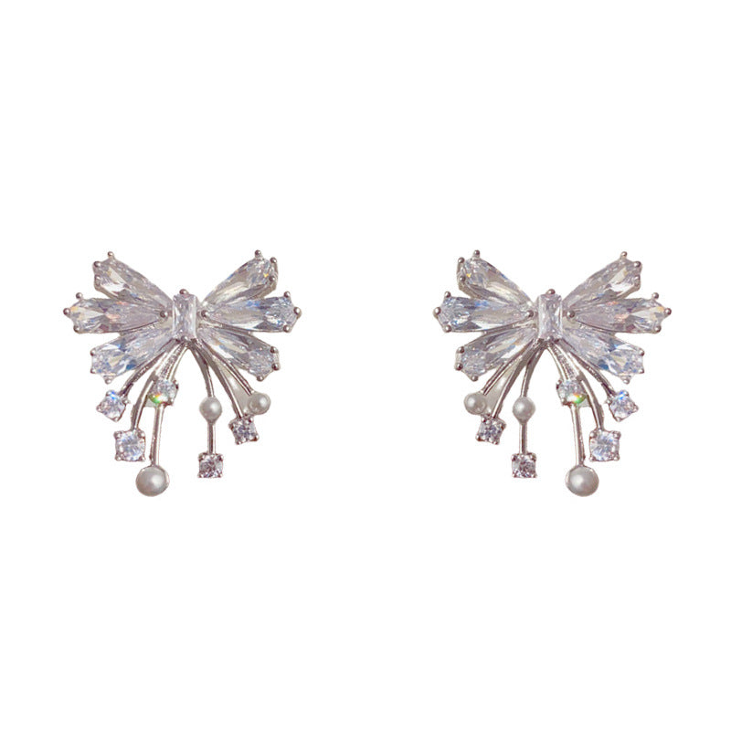 Elegant Zircon Bow Stud Earrings – Copper Needle Earrings