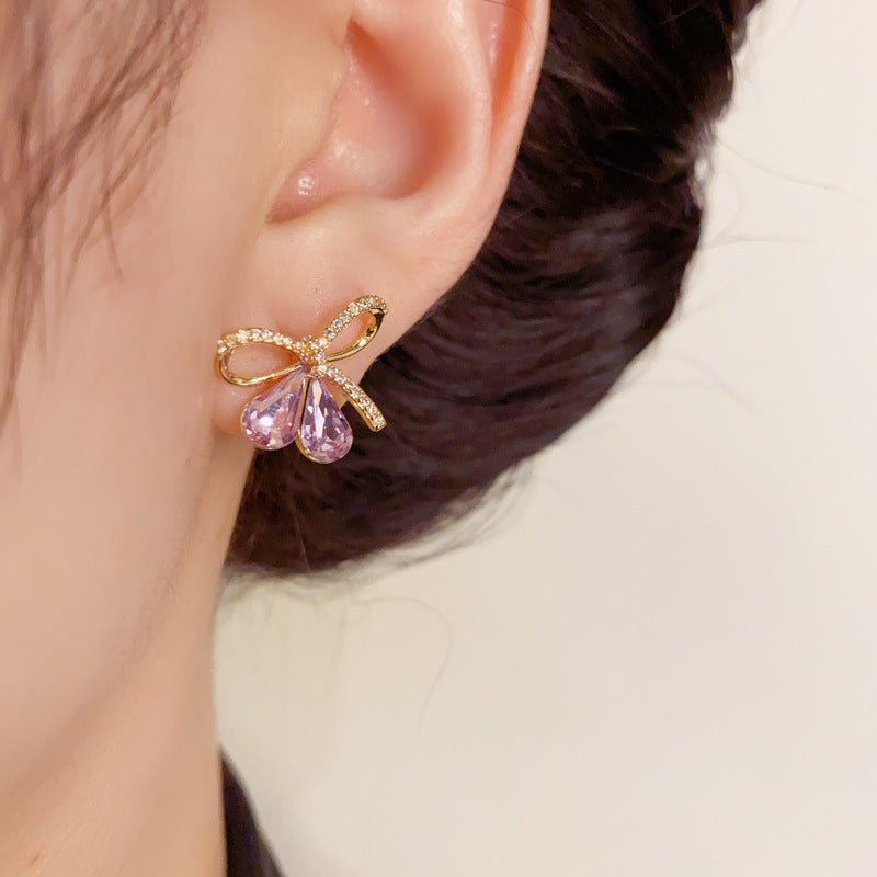 14K Gold-Plated Zircon Butterfly Knot Stud Earrings-Minimalist Design