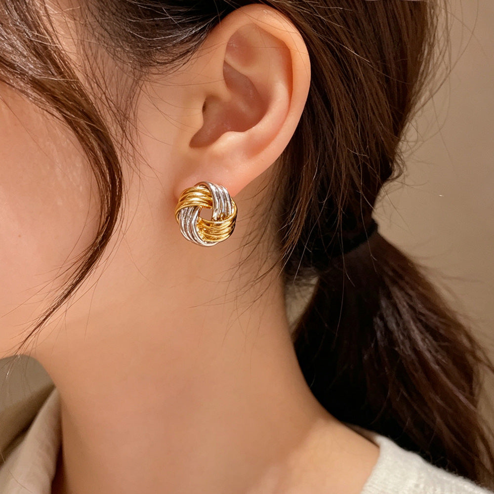 Eaioncol Two-Tone Geometric Wrap Stud Earrings 14K Gold Plated