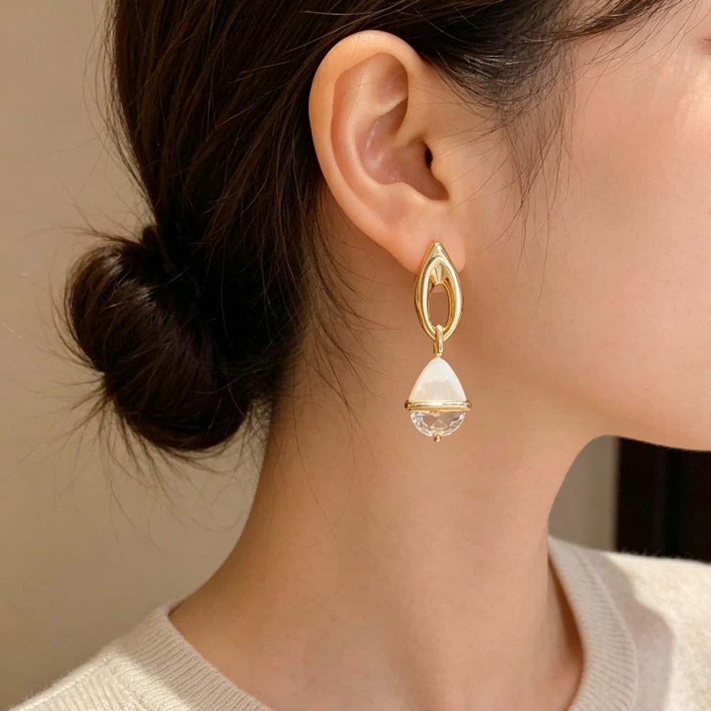 Eaioncol Geometric Mother of Pearl Drop Earrings Gold Silver