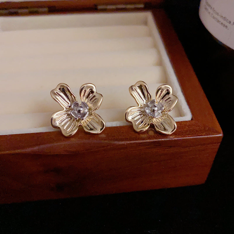 14K Gold-Plated Two-Tone Petal Earrings - Elegant & Minimalist Design