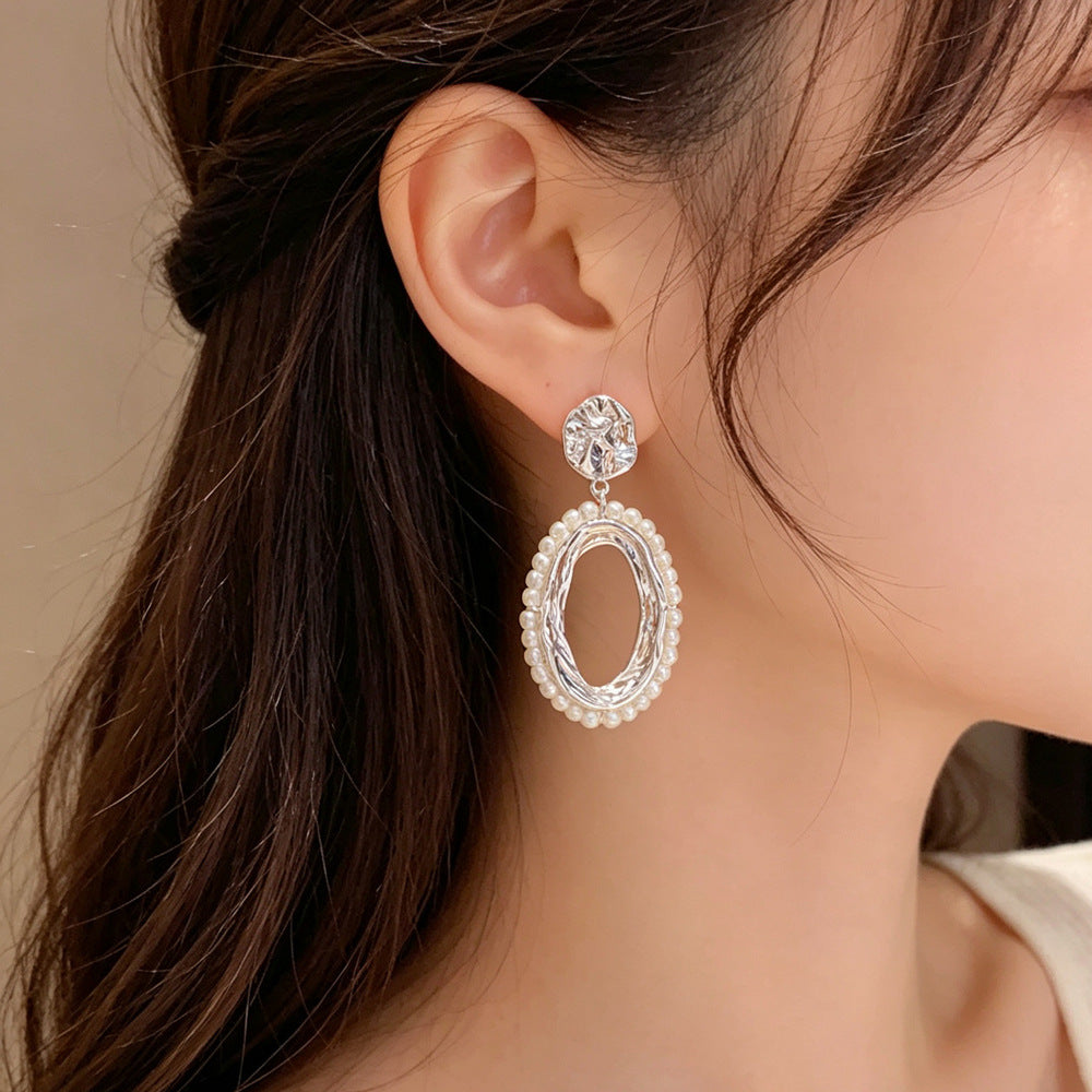 Eaioncol Irregular Oval Pearl Drop Earrings Gold Silver