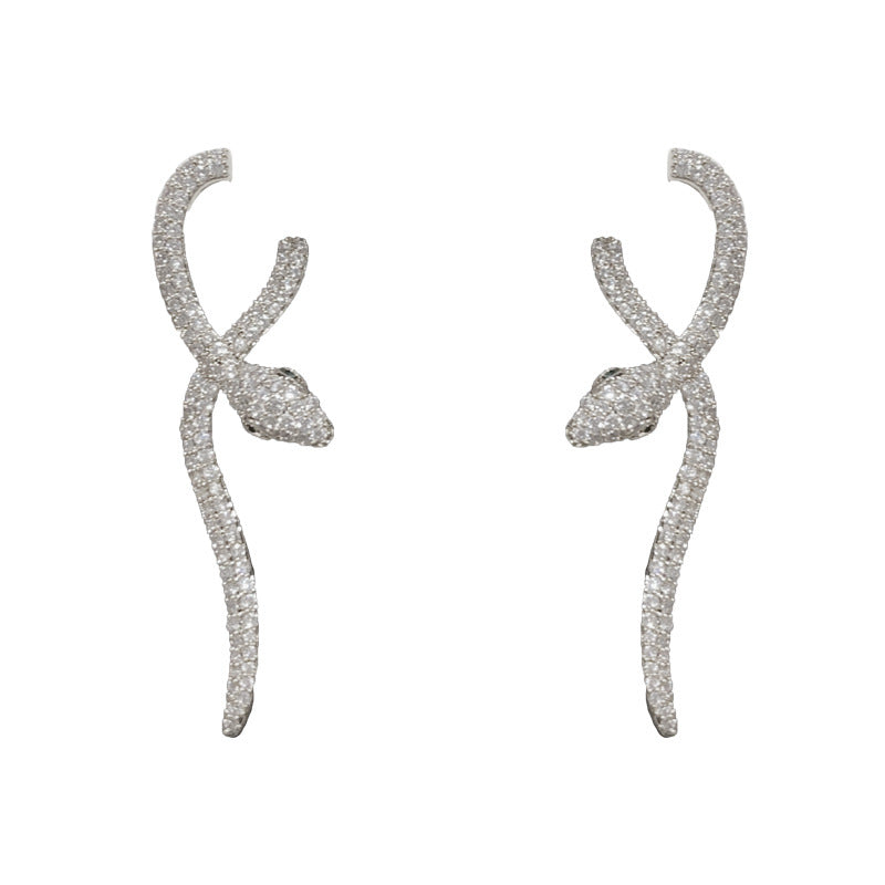 14K Gold-Plated Zircon Snake Earrings - Elegant & Chic Design