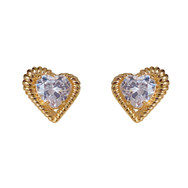 18K Gold Heart-Shaped Zircon Stud Earrings– Romantic Minimalist Design