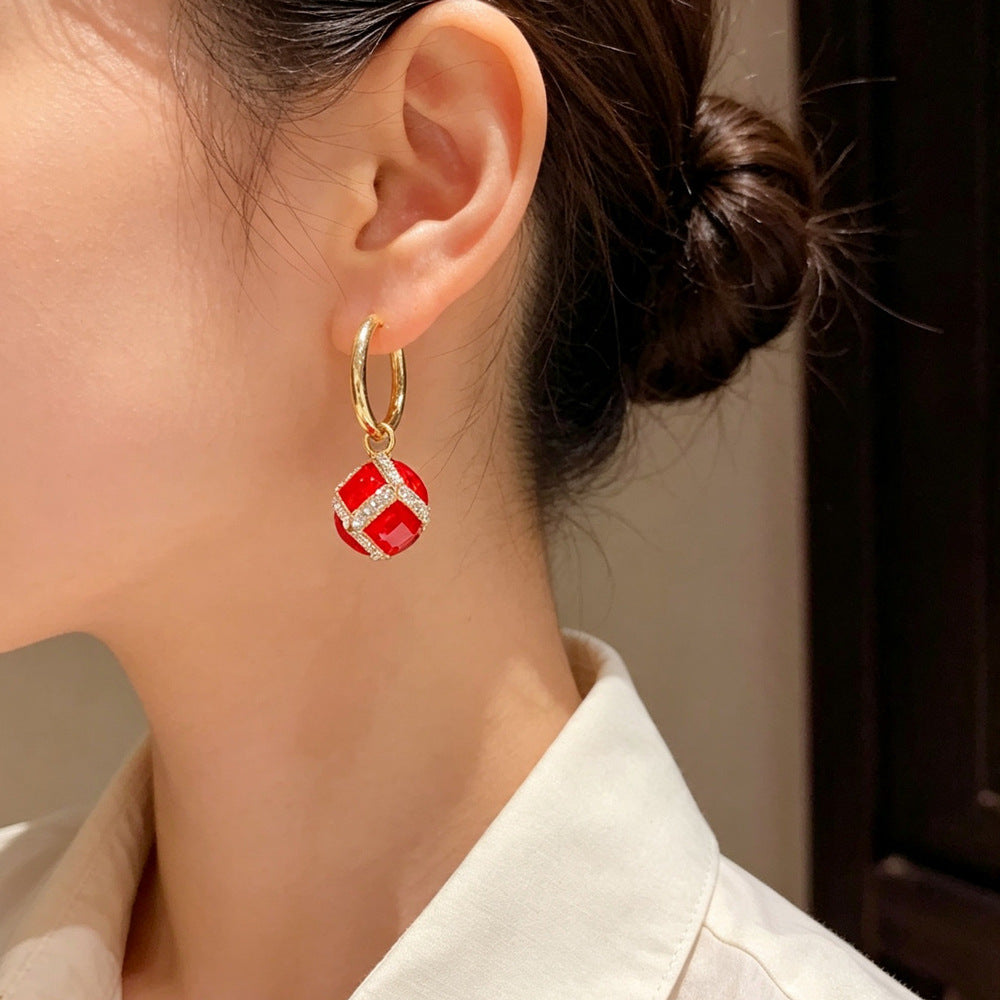 Eaioncol Vintage Red Square CZ Hoop Earrings 14K Gold Plated
