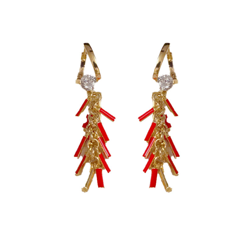 14K Gold-Plated Red Firecracker Earrings - Festive New Year Design