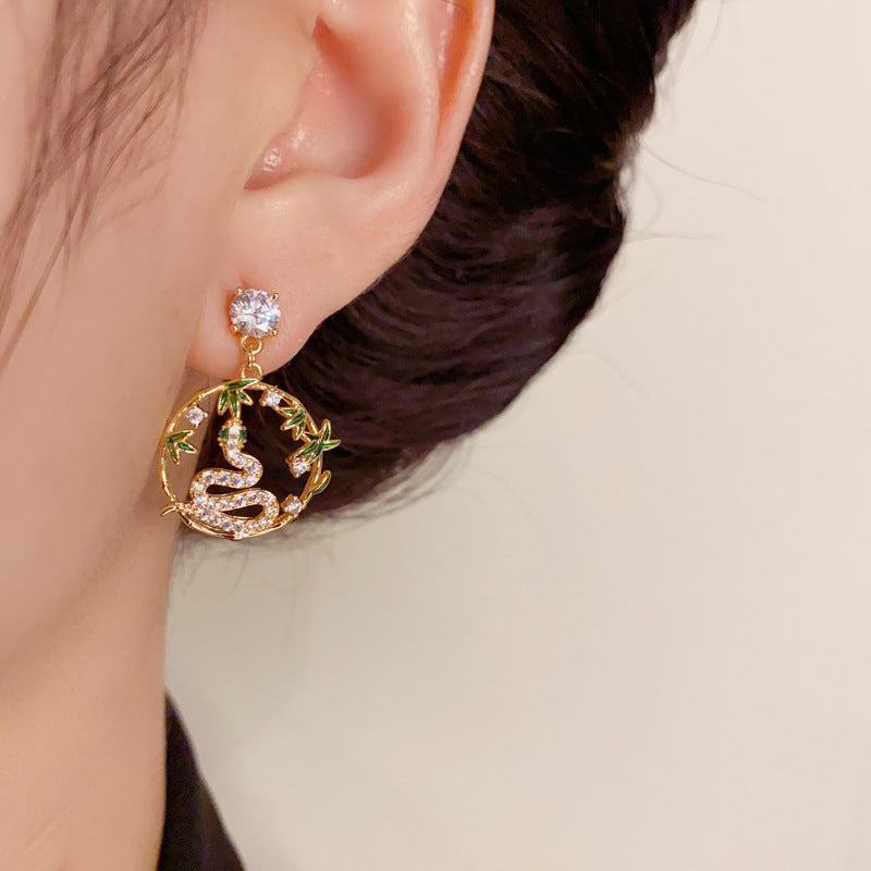 14KGold-Plated Zircon Snake Bamboo Leaf Hoop Earrings-Elegant & Trendy