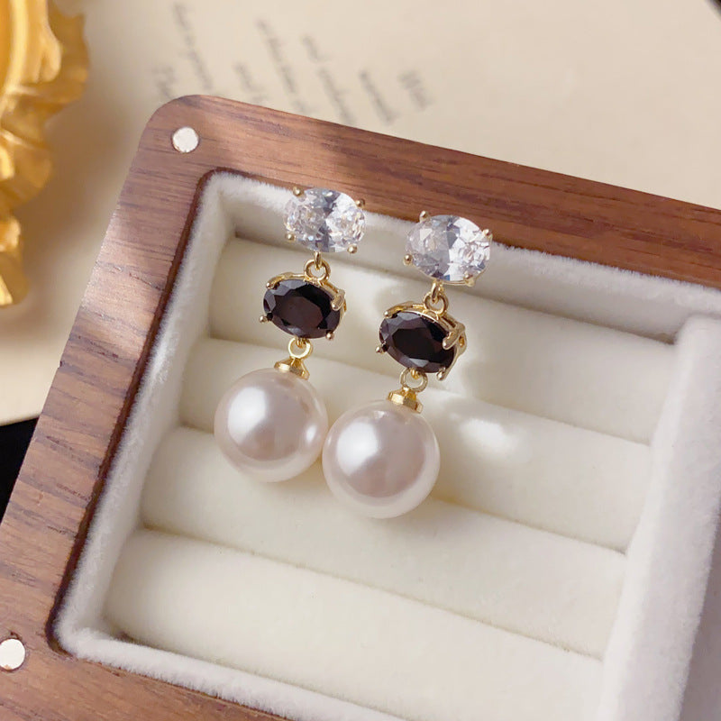 Luxury Oval Color-Block Pearl Tassel Drop Earrings – Elegant Design