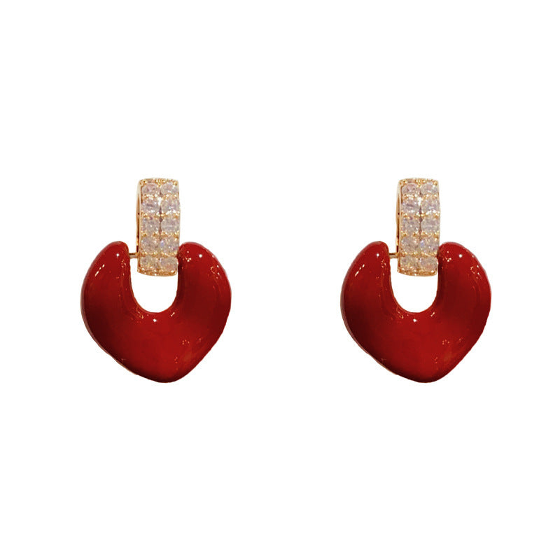 14K Gold-Plated Enamel Heart Stud Earrings - Minimalist Chic Design