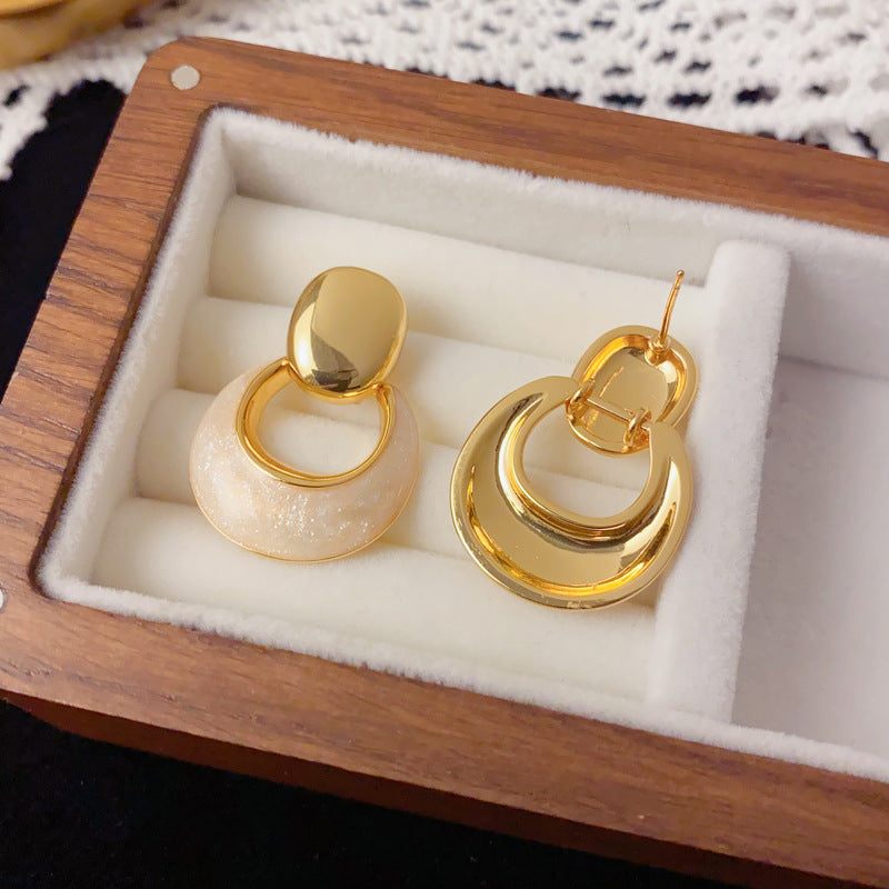 Luxury 18K Gold Enamel Geometric Drop Earrings – Elegant Design