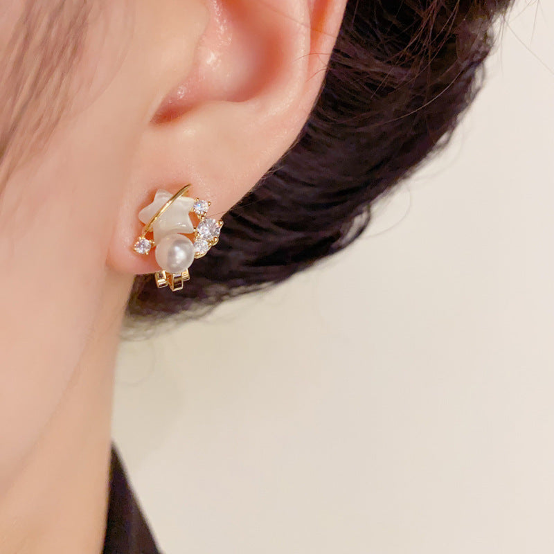 Luxury Zircon Pearl Star Non-Pierced Ear Clip Earrings– Elegant Design
