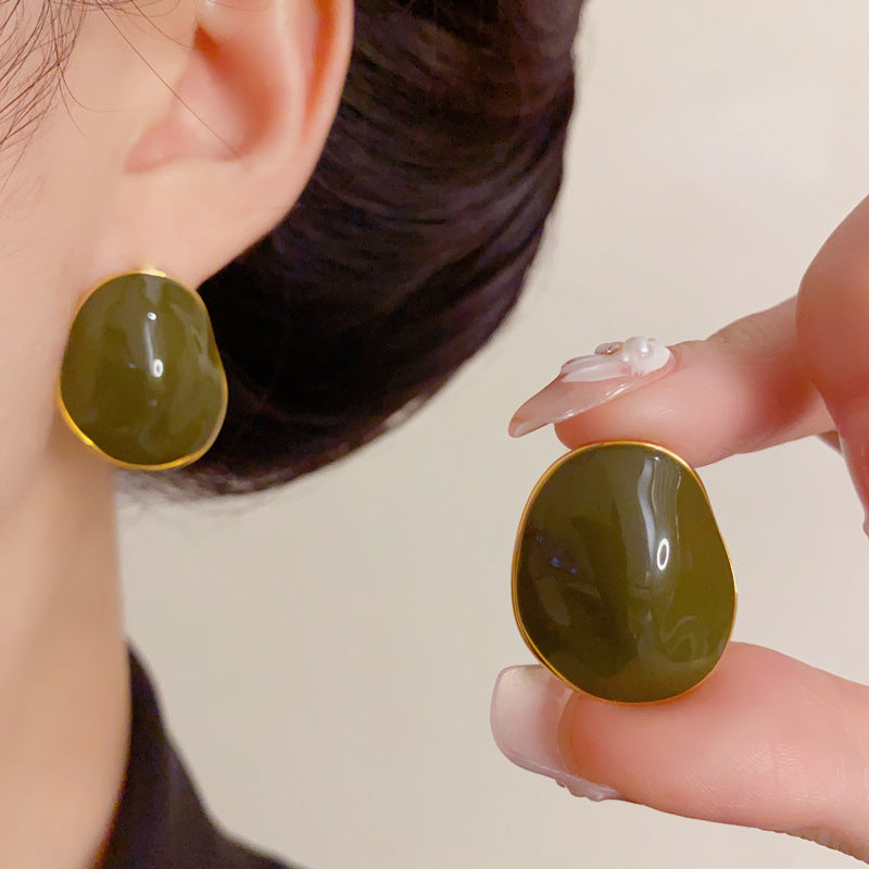 Luxury Irregular Enamel Circle Stud Earrings – French Design