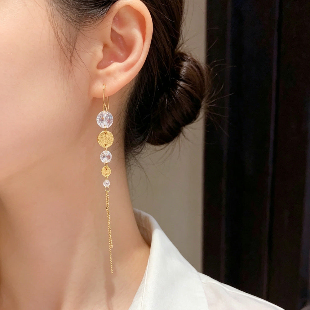 Eaioncol CZ Disc Tassel Ear Hooks 14K Gold & Silver Plated