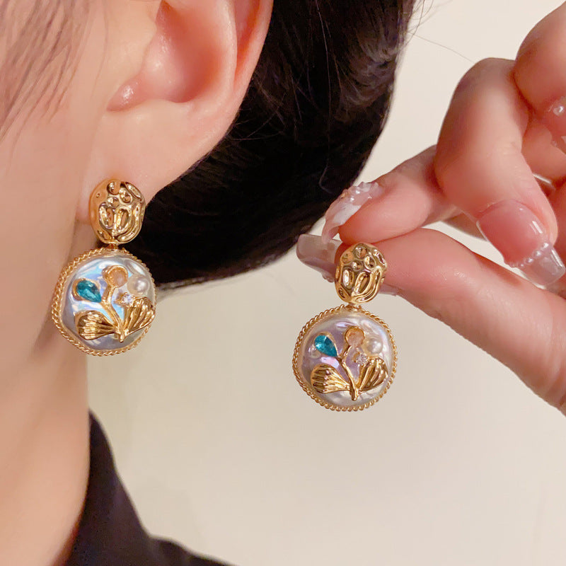 Elegant Zircon Flower Bouquet & Pearl Drop Earrings – Floral Design